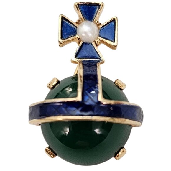 Trifari Rare Coronation Columbus Crucifix Enamel Lucite Faux Pearl Orb Pin, L504 - Picture 3 of 10